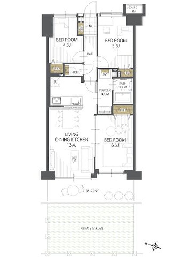 ラミーユ大宮ハイライズ一番館（ソレール棟）(3LDK) 1階/105の内観