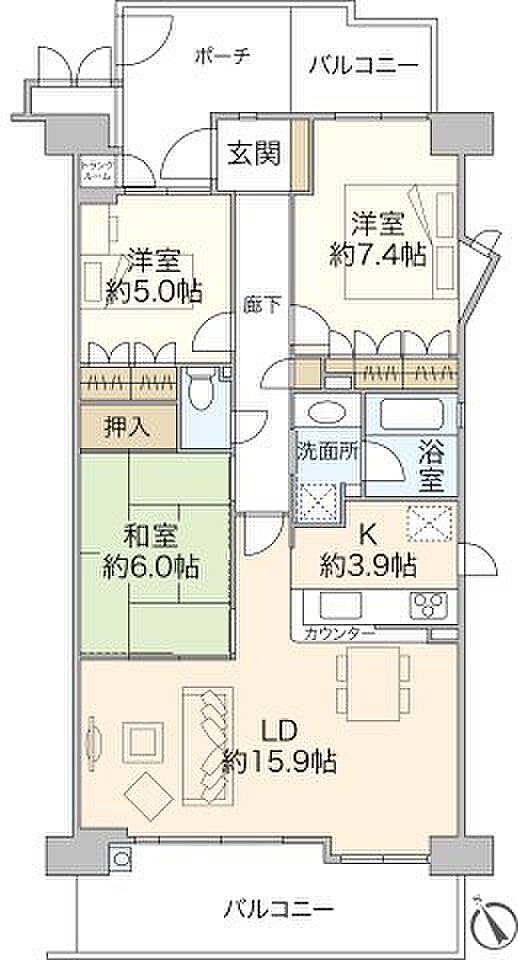 3LDK、専有面積82.45？のお部屋。LDKは広々19.8帖で主寝室も7.4帖の広さがございます。現在230、000円で賃貸中のオーナーチェンジ物件になります。　　