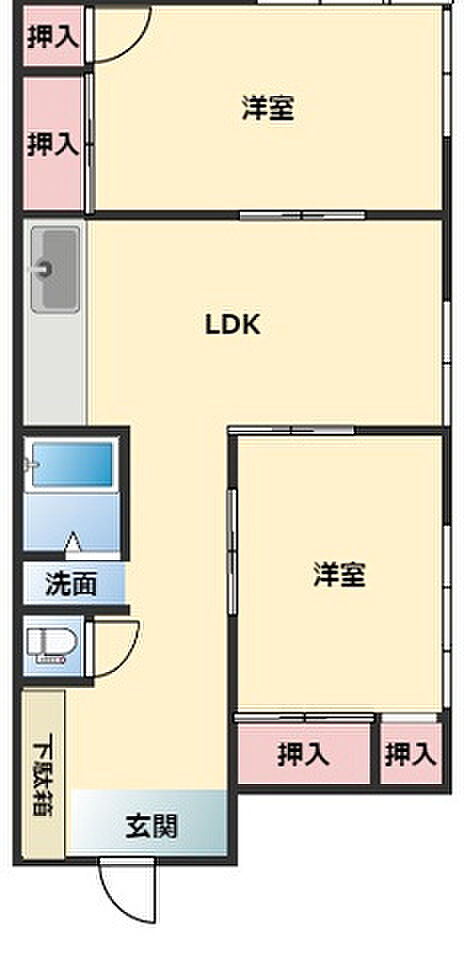 平屋建て2LDKの間取り