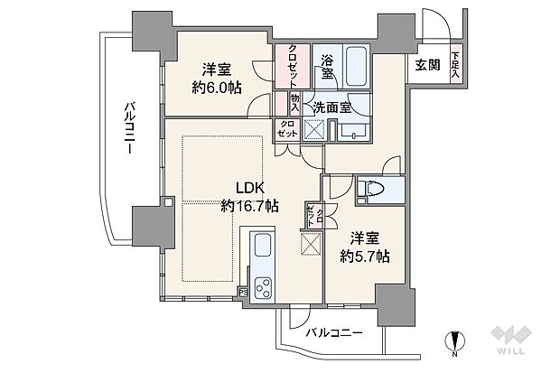 ローレルタワー堺筋本町(2LDK) 9階の間取り図