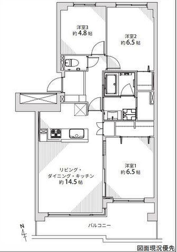 井口台南パークハウス(3LDK) 3階の間取り図