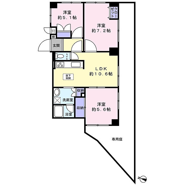 サニークレスト住吉(3LDK) 1階の間取り図