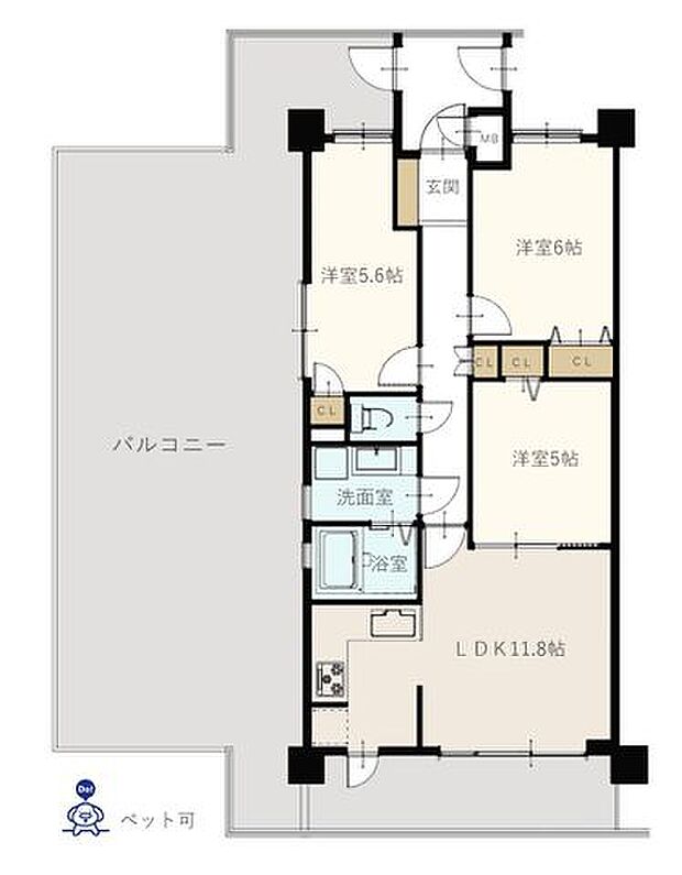 プレステージ江井島駅前(3LDK) 3階の間取り図