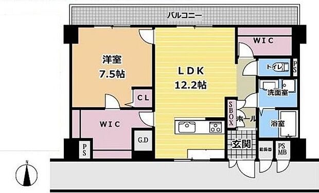 日商岩井京橋ハイツ(1LDK) 6階の間取り図