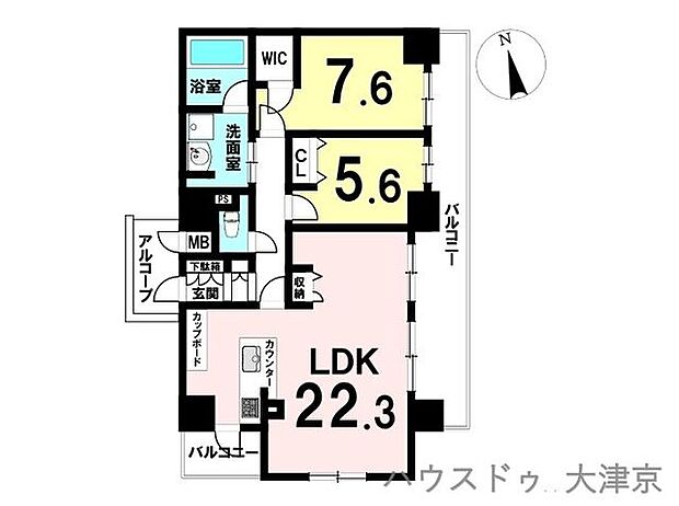 エスリード大津京町(2LDK) 6階の間取り図