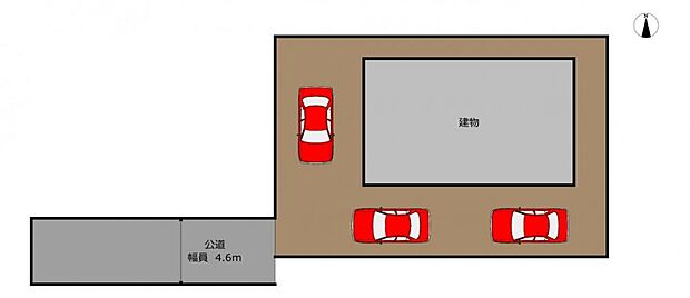 【区画図】土地50坪、駐車場3台。ご夫婦で1台ずつ駐車可能。お客様がいらっしゃった時でも安心ですね。