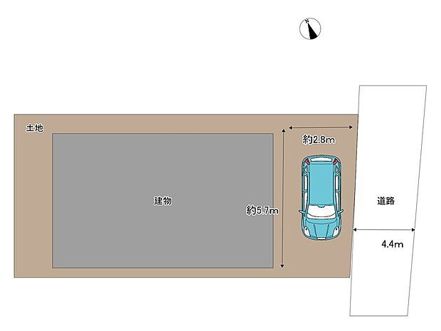 区画図　敷地内に、お車を1台お駐め頂くことができます。大切なお車が目の前にあるのは安心できますね。