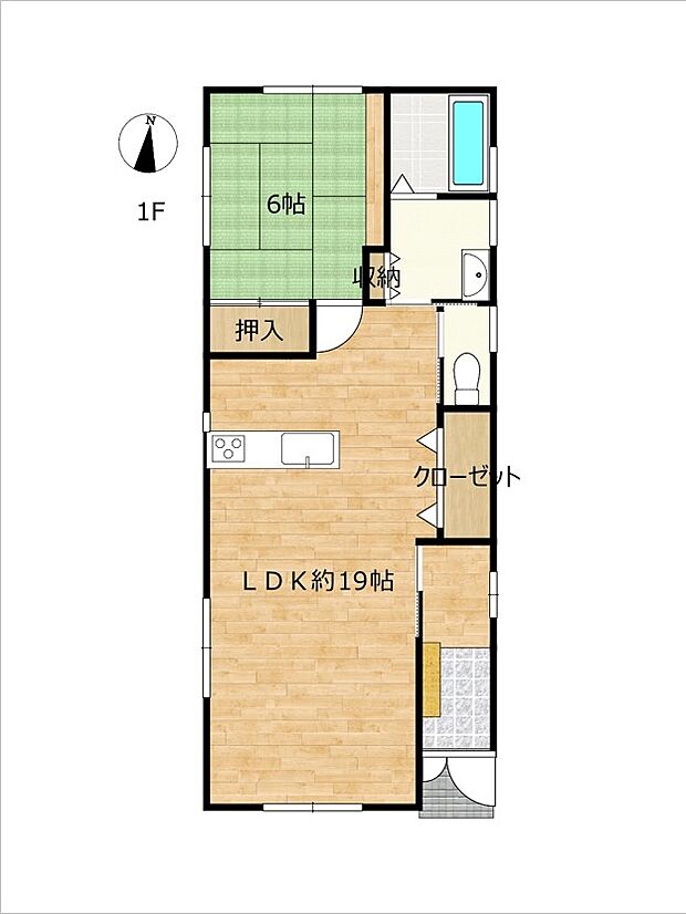 【間取図】LDK約19帖と和室6畳の1LDKの平家です。平家でお探しの方へおすすめの住宅です。