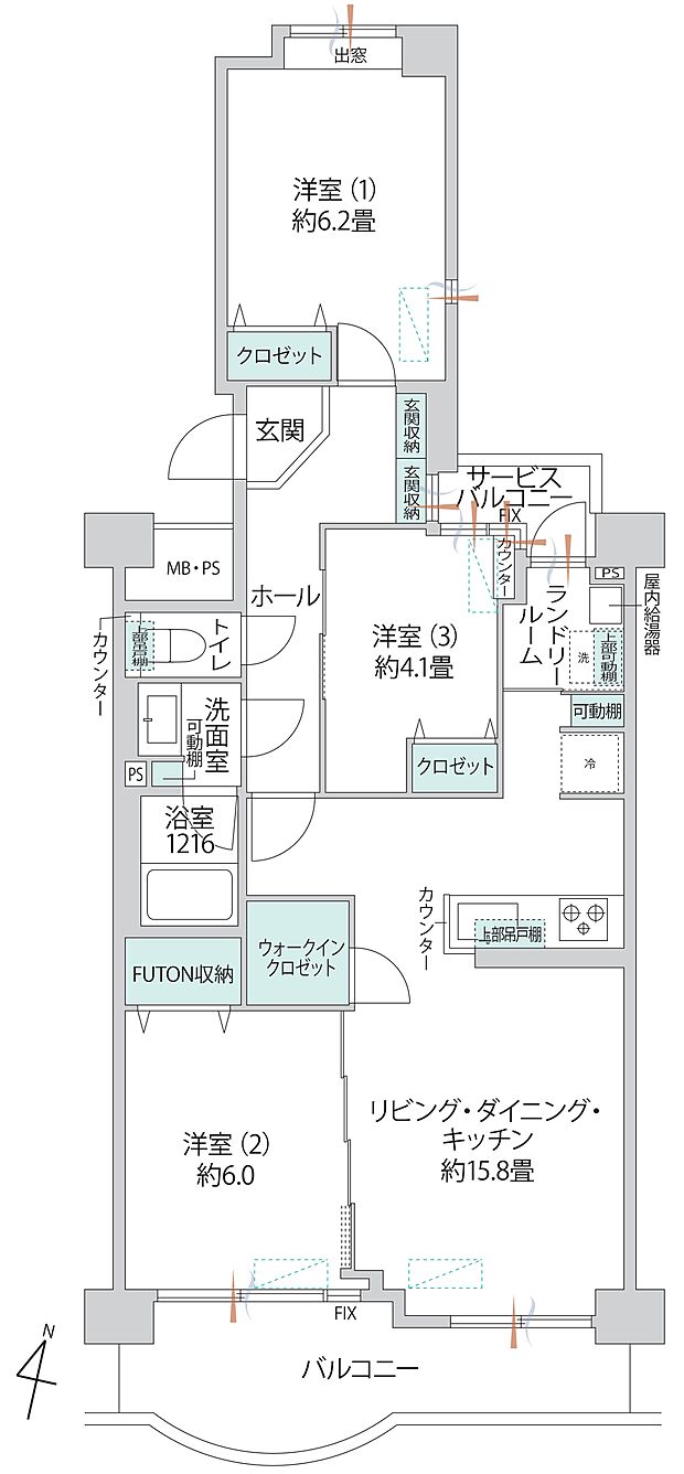 パークハイツ鶴見(3LDK) 5階の間取り図