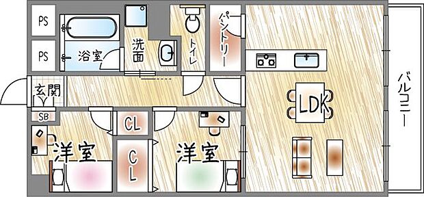 財形江坂ハイツ(2LDK) 1階の間取り図