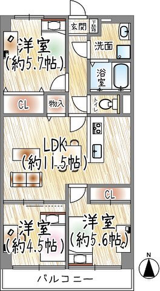 シーアイマンション千里中央(3LDK) 3階の間取り図