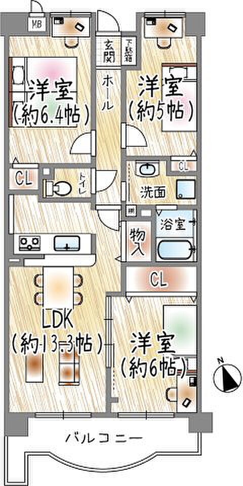 コスモヒルズ宝塚(3LDK) 1階の間取り図