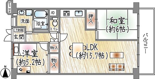 池田緑ケ丘ハイツ(2LDK) 4階の間取り図