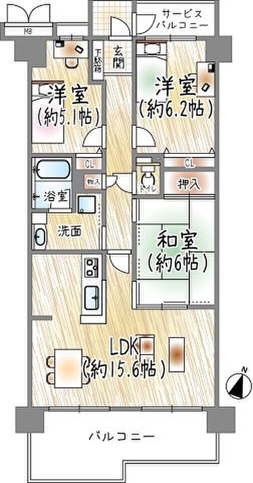 ラ・ビスタ宝塚エスティオ2番館(3LDK) 7階の間取り図