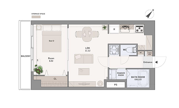 サンパークマンション千代田(1LDK) 7階/705号室の間取り図