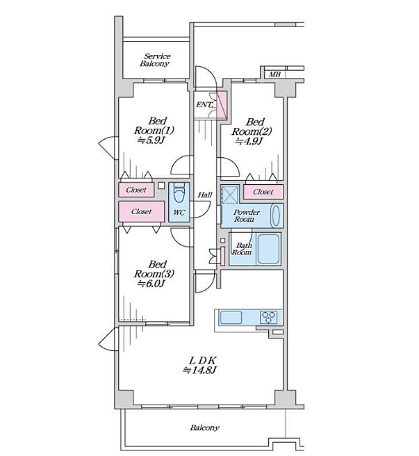 ダイアパレス鶴川(3LDK) 4階/401号室の間取り図