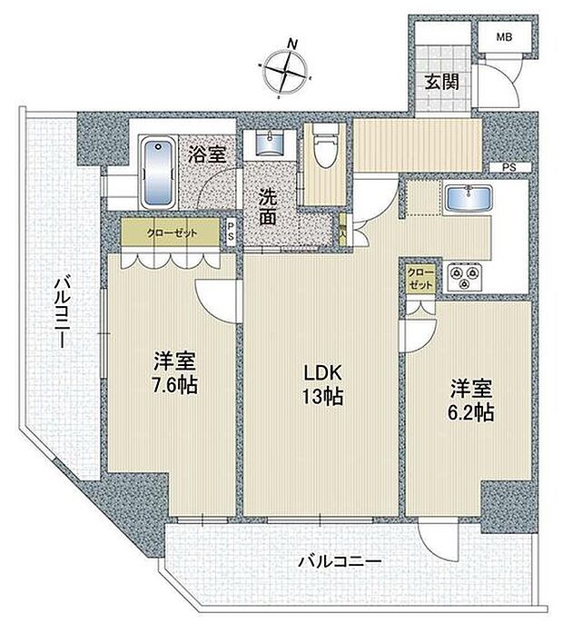 リーガル京町堀(2LDK) 7階の間取り図
