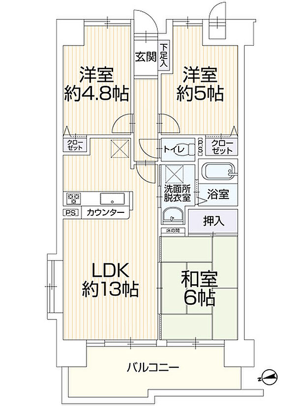 セザール岡南(3LDK) 6階の内観