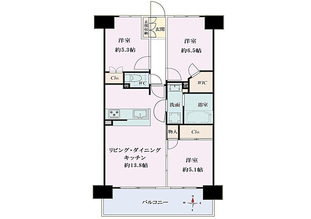 ファインプラス三郷中央(3LDK) 3階の間取り図