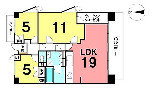 ＼ダイアパレス大川筋／(3LDK) 5階の間取り図