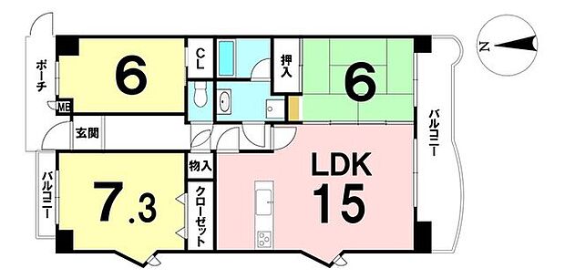 ＼ダイアパレス大川筋／(3LDK) 5階の間取り図