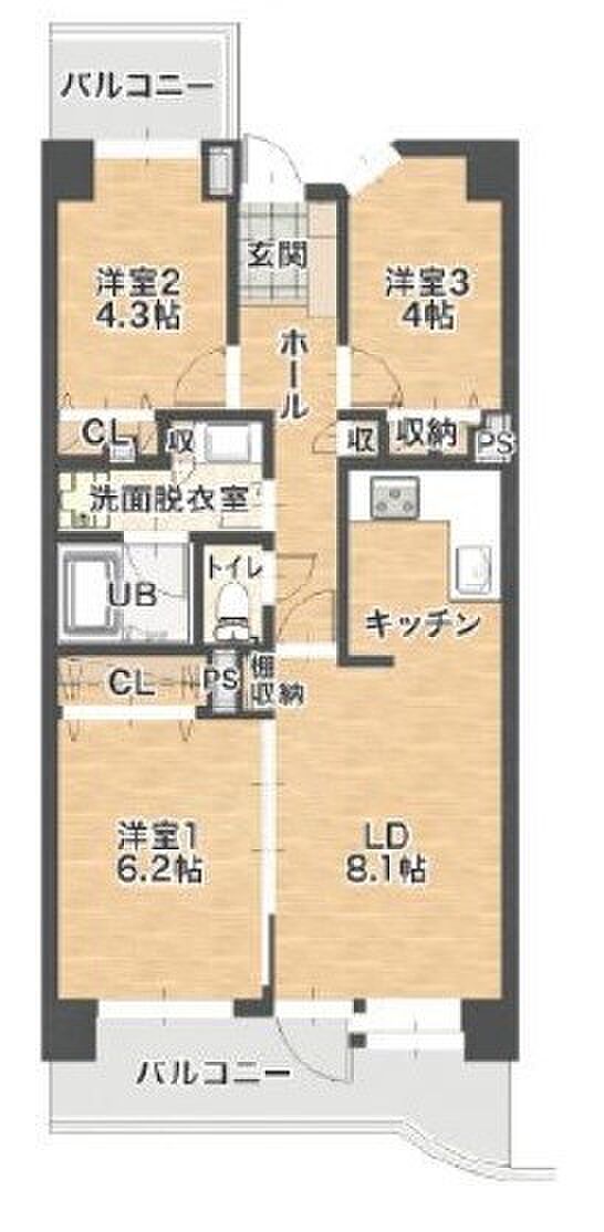 磯子スカイマンション(3LDK) 5階の間取り図