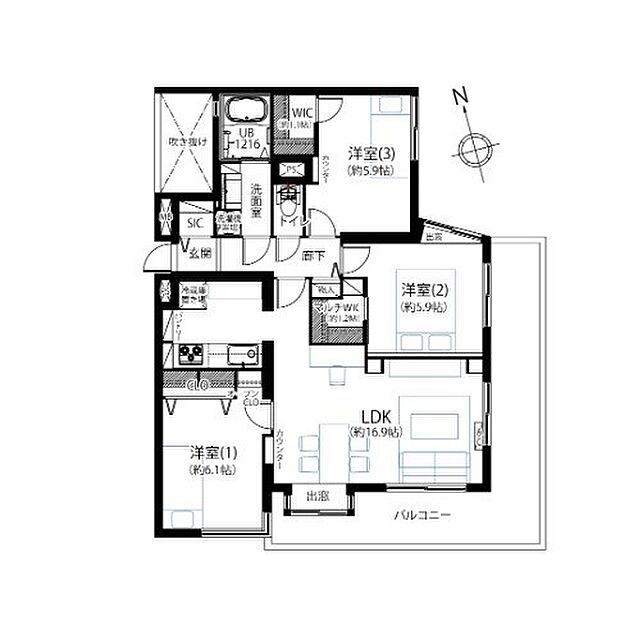 東戸塚ガーデニアイーストヒルズ(3LDK) 4階の間取り図