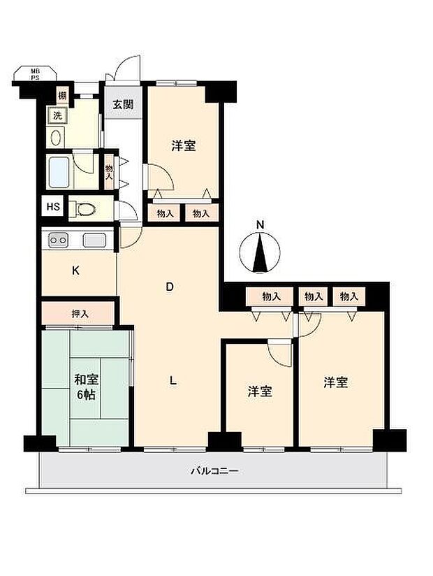 川崎セントラルコーポ(4LDK) 3階の間取り図