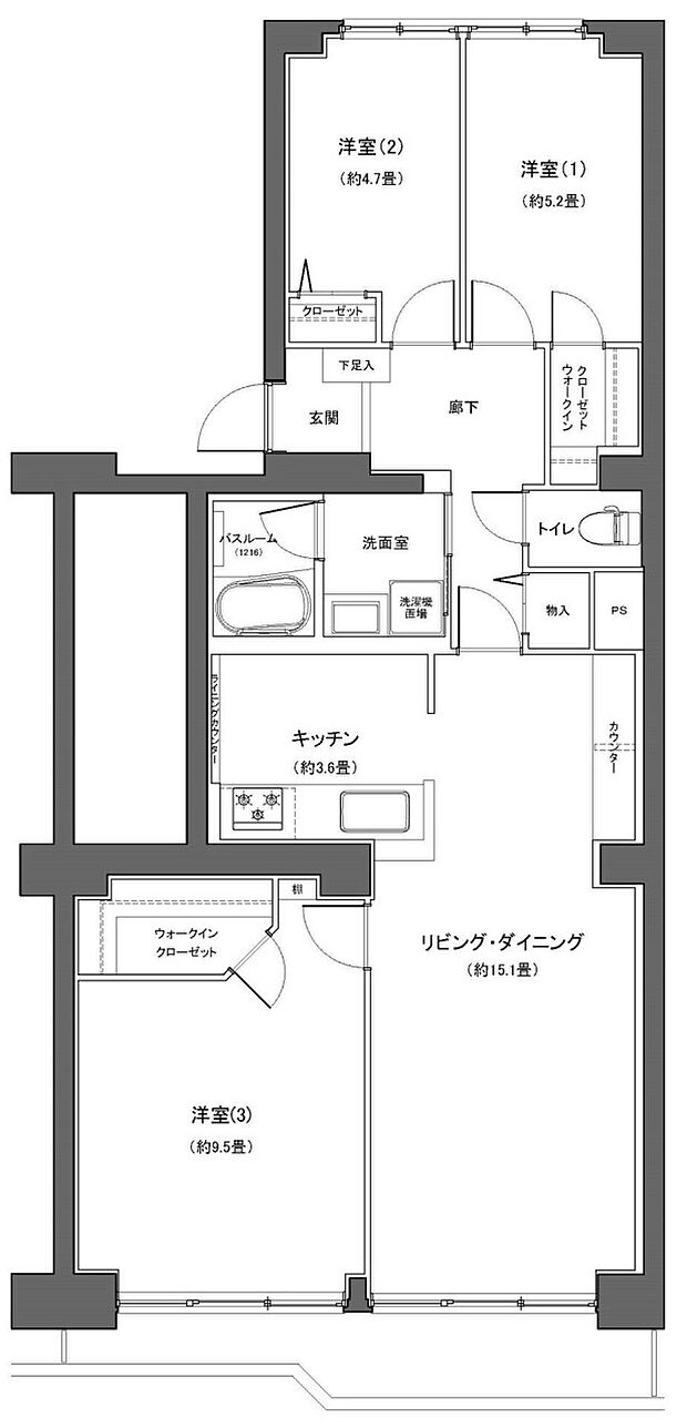 日吉第二ハイムＢ棟(3LDK) 9階の間取り図