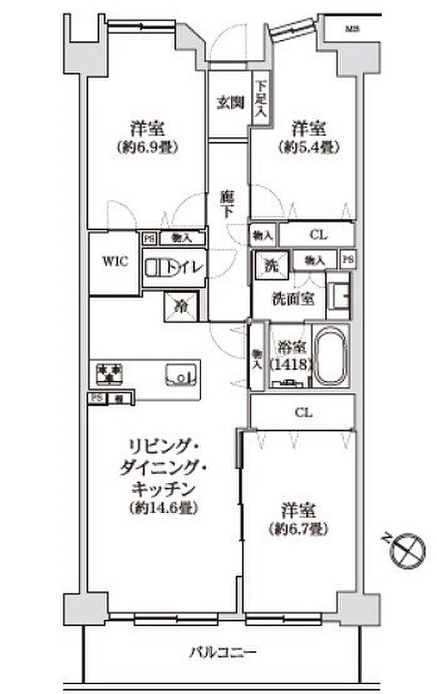 オーベル鷺沼(3LDK) 7階の間取り図