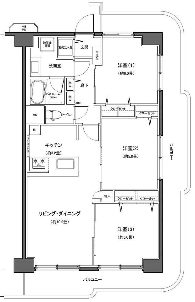 ソフトタウン根岸弐番館(3LDK) 3階の間取り図