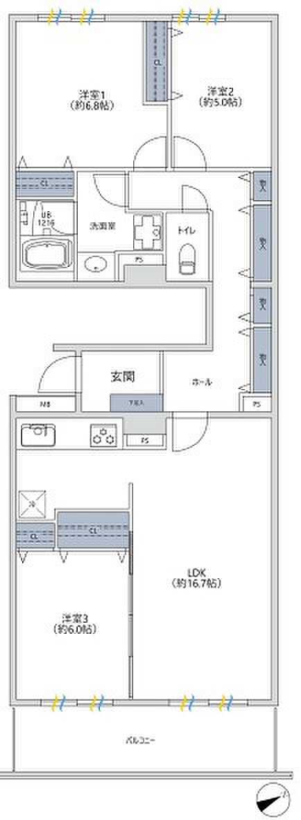 ヴィルヌーブ保土ヶ谷(3LDK) 13階/1308の間取り図