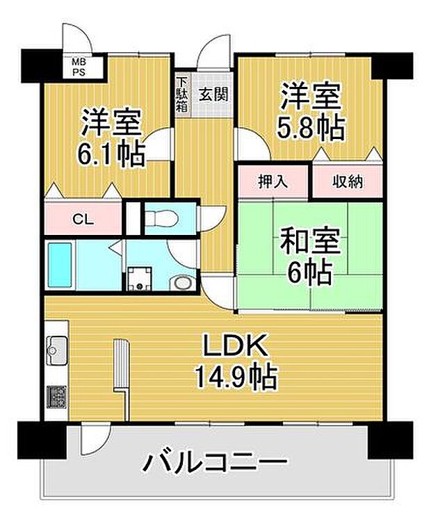 朝日プラザ 東今宿　804(2SLDK) 8階の内観