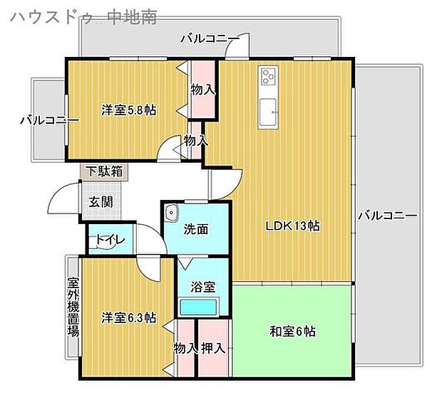 ライオンズマンション姫路野里(3LDK) 4階の間取り図