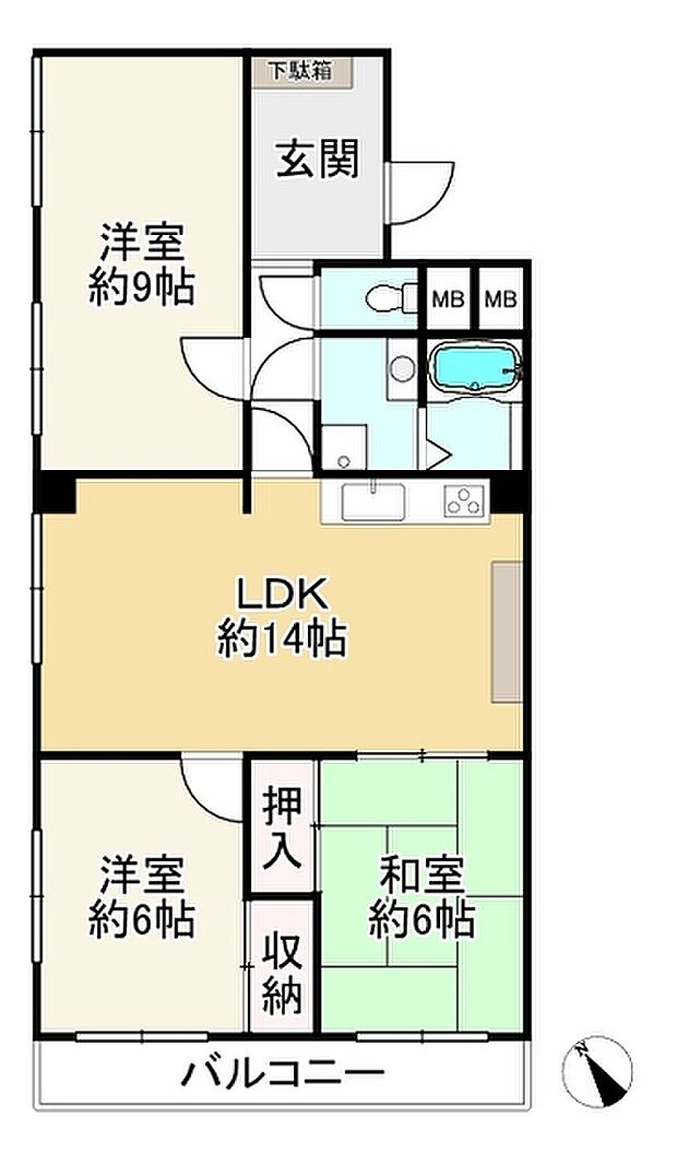 新吉田第二住宅(3LDK) 4階の間取り図