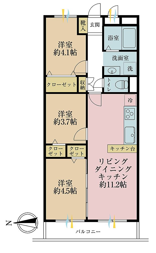 宇喜田カメリア(3LDK) 3階の間取り図