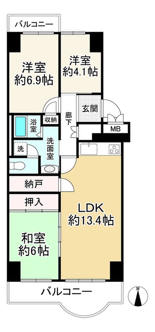 ユニハイム千里丘1号棟(3SLDK) 9階の間取り図