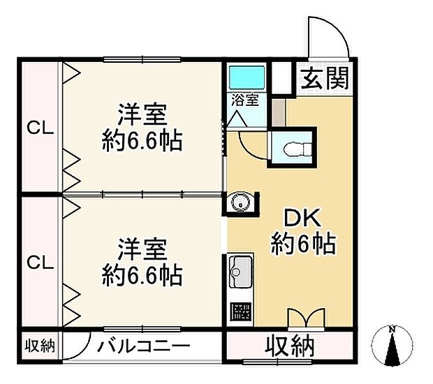 城第一マンション(2DK) 2階の間取り図