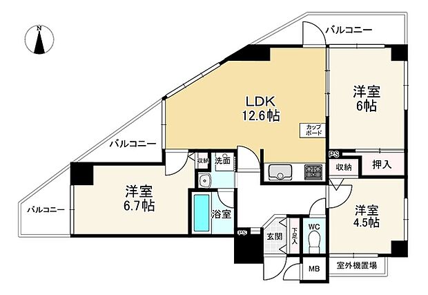 コスモ紫野(3LDK) 3階の間取り図