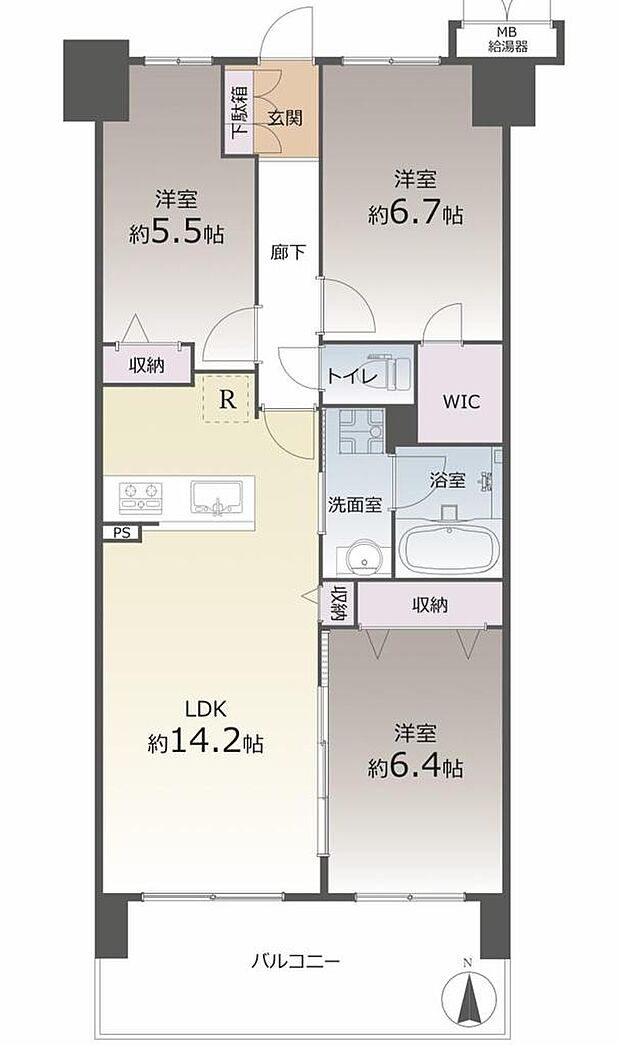 サンシティ西京極　1番館(3LDK) 2階/223の間取り図