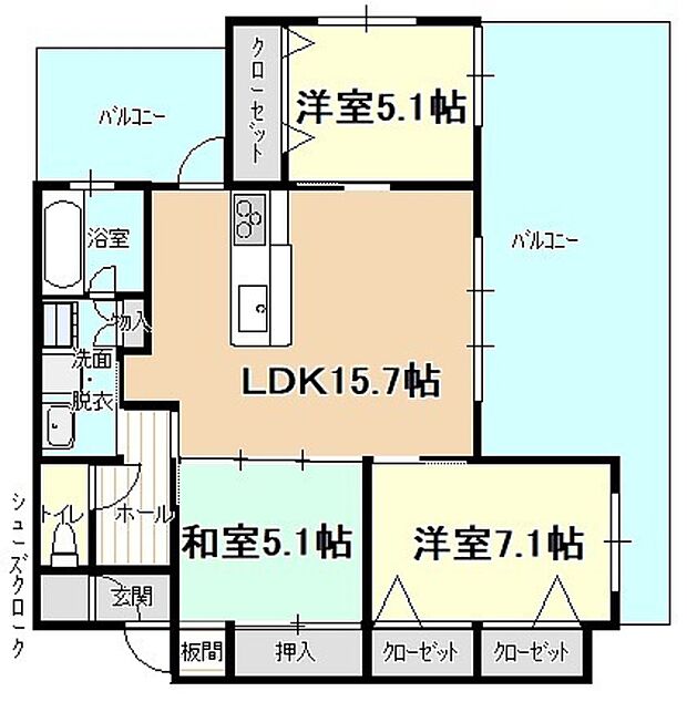 サザンパレス樋川プラシード(3LDK) 4階/401の内観