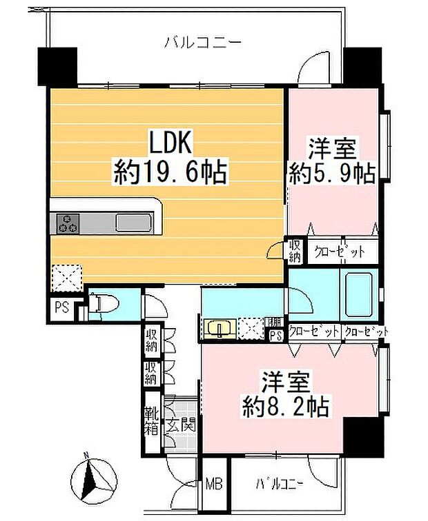 ワイズスカイヴィラアラハ(2LDK) 14階/14Fの間取り図