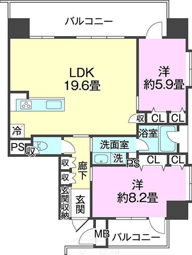 ワイズスカイヴィラアラハ(2LDK) 6階/6Fの間取り図