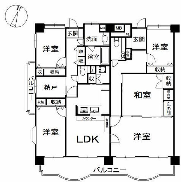 ライオンズマンション道後姫塚第2(5SLDK) 4階の間取り図