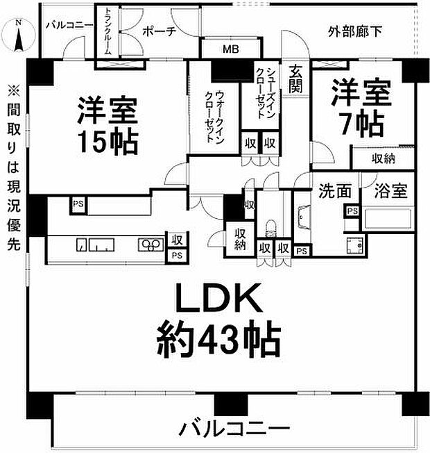 レーベン松山一番町 THE TOWER(2LDK) 19階の間取り図