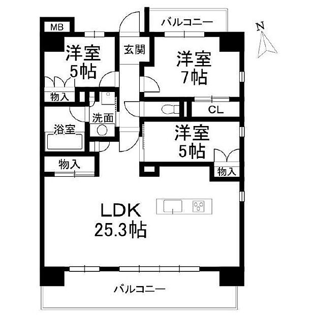 レーベン松山三番町ミッドコートグランド(3LDK) 4階の内観