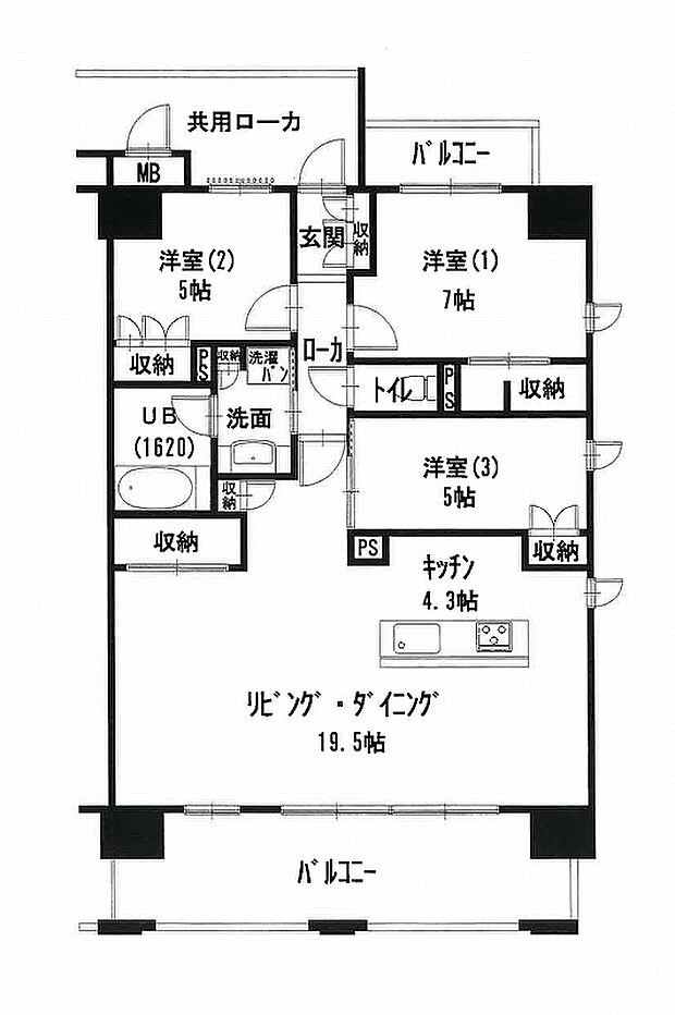 レーベン松山三番町　MID COURT GRAND(3LDK) 4階の間取り図