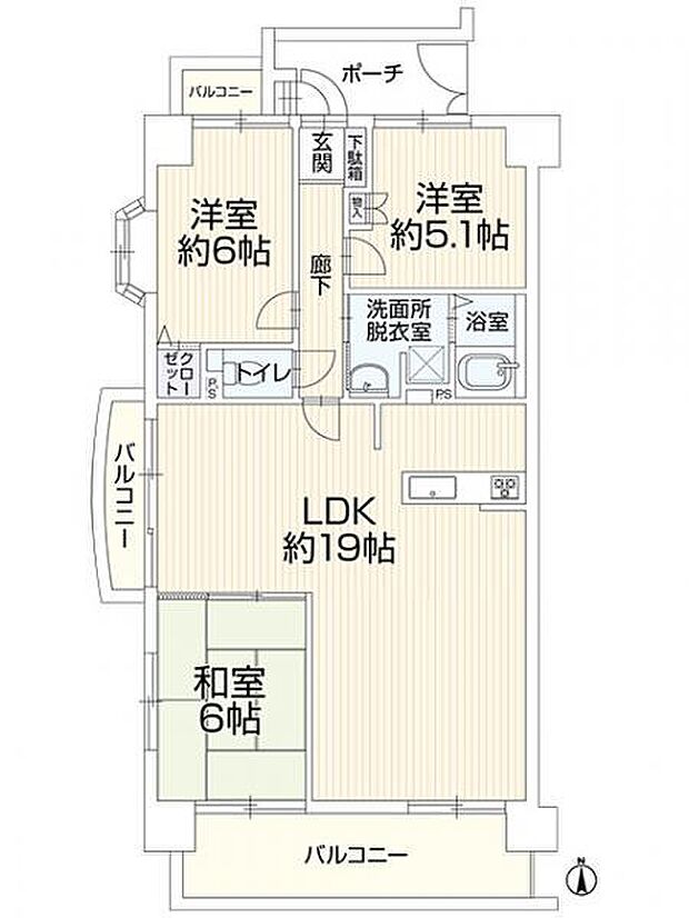 再生マンション：ダイアパレスシャトーヴュー萱町3LDK(3LDK) 2階の内観