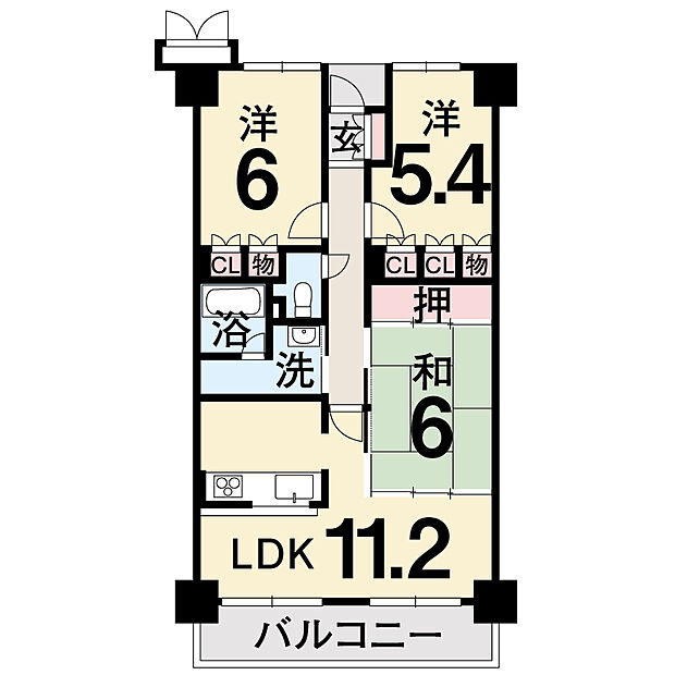 高知市中古マンション　サーパス北本町第2(3LDK) 2階の内観