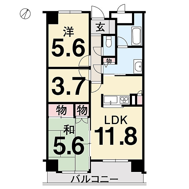 ダイアパレス高知ヌーベルヴュー(2SLDK) 5階の間取り図